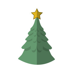Pine tree with star icon. Christmas season decoration and celebration theme. Isolated design. Vector illustration