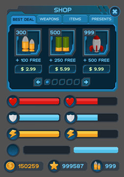 Interface buttons set for space games or apps