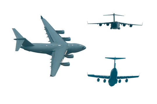 collection of isolated C-17 military airplanes