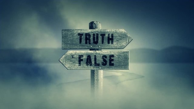 Old Wooden Sign on a Middle of a Cross Road With the Words Truth or False