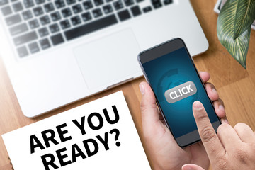 ARE YOU READY?        Businessman work hard desktop with laptop,