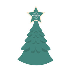 Naklejka na ściany i meble Pine tree with star icon. Christmas season decoration and celebration theme. Isolated design. Vector illustration