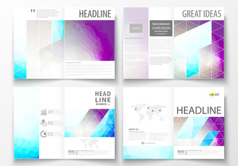 A4 Brochure Layout with Cool Tone Geometric Design Element 8
