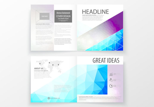 Square Brochure Layout with Cool Tone Geometric Design Element 11