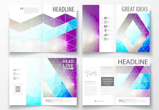 A4 Brochure Layout with Cool Tone Geometric Design Element 7