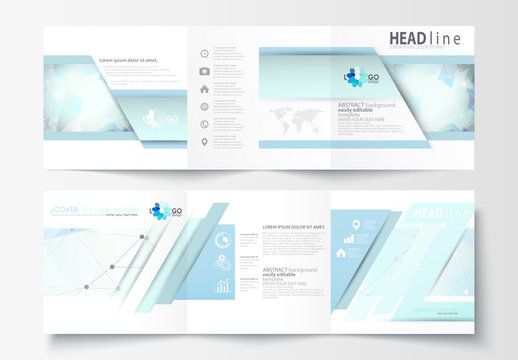 Trifold Brochure Layout with Cool Tone Geometric Design Element 4