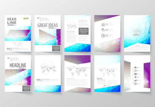 A4 Brochure Layout with Cool Tone Geometric Design Element 9