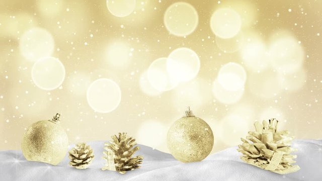 christmas decoration and golden sparkles. Computer generated seamless loop animation. 4k (4096x2304)
