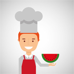 cheerful chef fresh watermelon graphic vector illustration eps 10