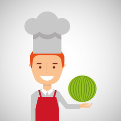 cheerful chef fresh watermelon graphic vector illustration eps 10