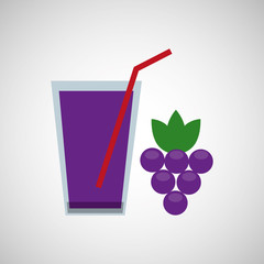 fresh juice grapes and cup glass straw design vector illustration eps 10