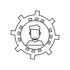 Man avatar inside gear icon. Male person and people theme. Isolated design. Vector illustration