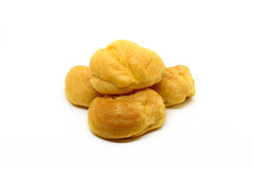 Fresh Mini Cream Puffs ,Close Up on white background