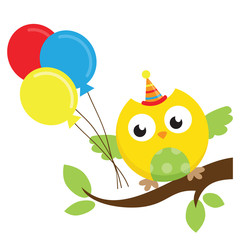 Owl birthday vector cartoon illustration
