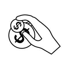 hand human with coins dollar isolated icon vector illustration design