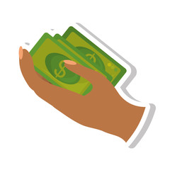 hand human with bills money dollar isolated icon vector illustration design