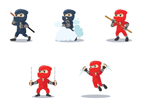 ninja cartoon set illustration design