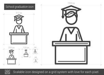 School graduation line icon.