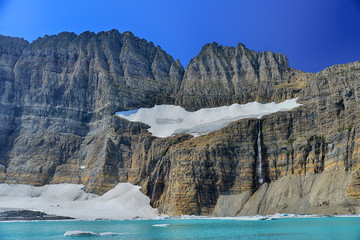 Grinnell Glacier clear blue sky, Glacier National Park, Montana