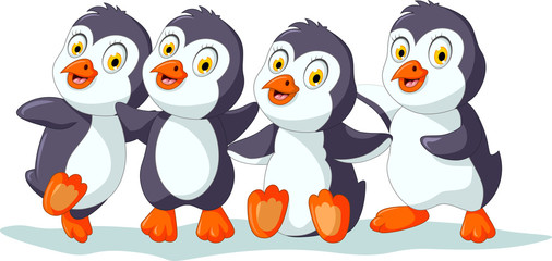 Collection of cartoon penguin isolated