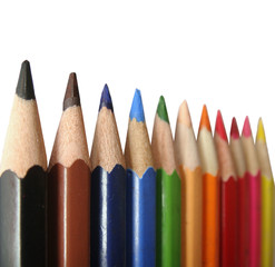 select focus, close up colored pencils on white background
