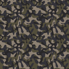 Seamless camouflage pattern. Dark woodland colors.