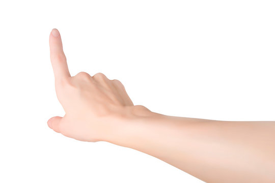 Female hand pointing or touching something. With clipping path