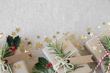 Eco Christmas gift boxes, copy space background