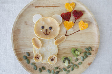 Bear pancake breakfast, fun food art for kids