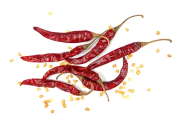 Papier Peint photo autocollant Piments forts Dried chili peppers with seed on white background.Dry chilli iso