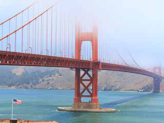 Golden Gate Bridge in a fog, San Francisco 