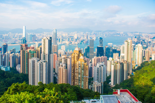 Skyscraper View From The Peak Tower, Landmark Of Hong Kong