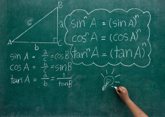 Writing the mathematics formulas on a blackboard