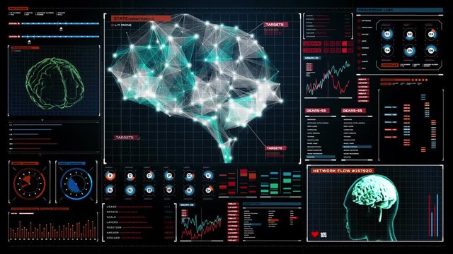 Brain connect digital lines in digital display dashboard, grow artificial intelligence