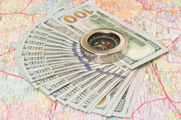 Fototapeta na wymiar Map the money is where the compass