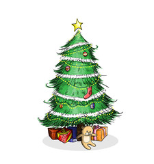 Christmas Tree, a hand drawn vector cartoon illustration of a Christmas Tree with lots of presents.