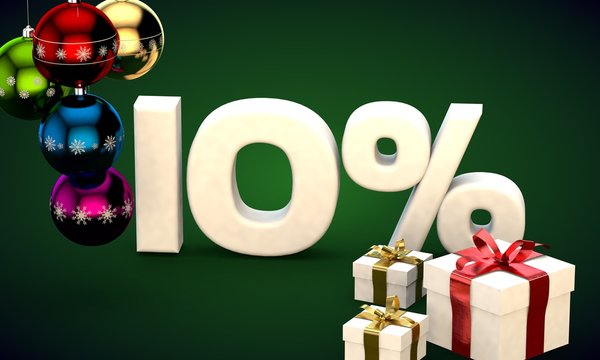 3d illustration rendering of Christmas sale 10 percent discount