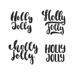 Holly jolly set - lettering Christmas and New Year holiday calligraphy phrase isolated on the background. Fun brush ink typography for photo overlays, t-shirt print, flyer, poster design.
