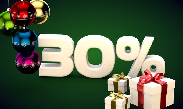 3d illustration rendering of Christmas sale 30 percent discount