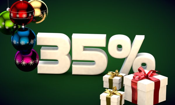 3d illustration rendering of Christmas sale 35 percent discount