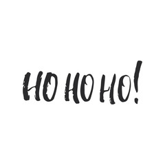 Ho Ho Ho - lettering Christmas and New Year holiday calligraphy phrase isolated on the background. Fun brush ink typography for photo overlays, t-shirt print, flyer, poster design.