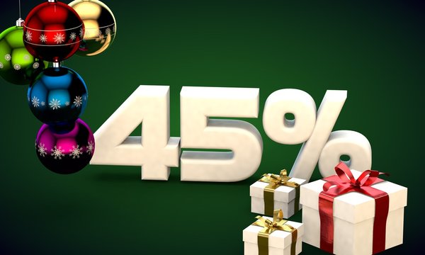 3d illustration rendering of Christmas sale 45 percent discount