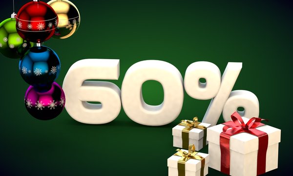 3d illustration rendering of Christmas sale 60 percent discount