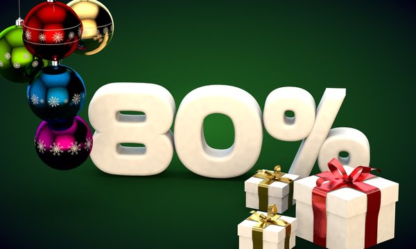 3d illustration rendering of Christmas sale 80 percent discount