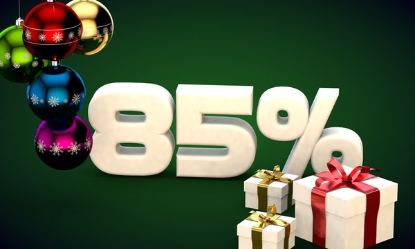 3d illustration rendering of Christmas sale 85 percent discount