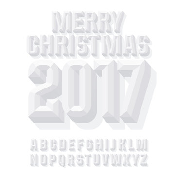 Vector minimalistic white Merry Christmas 2017 greeting card with set of letters
