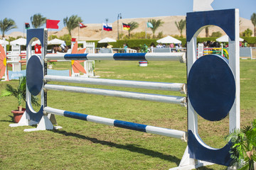 Closeup up an equestrian showjumping hurdle