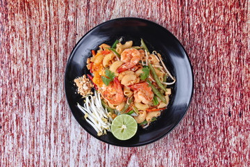 Thai fried macaroni with shrimp , call Pad Thai Macaroni in Thai.