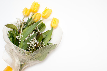 Yellow Tulips Bouquet Flowers Isolated In White Background