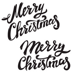Merry Christmas. Hand drawn lettering on light background. 